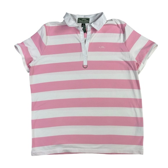 Lauren Ralph Lauren Tops - Lauren Ralph Lauren Polo Active Shirt 1X Pink White Striped V-Neck Preppy Golf